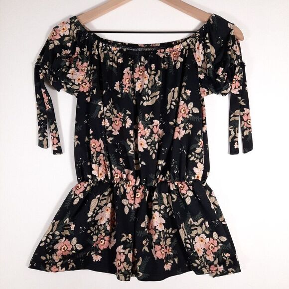 First Love On or Off Shoulder Floral Knit Peasant Top Size Medium / Large Ruffle - Picture 6 of 13